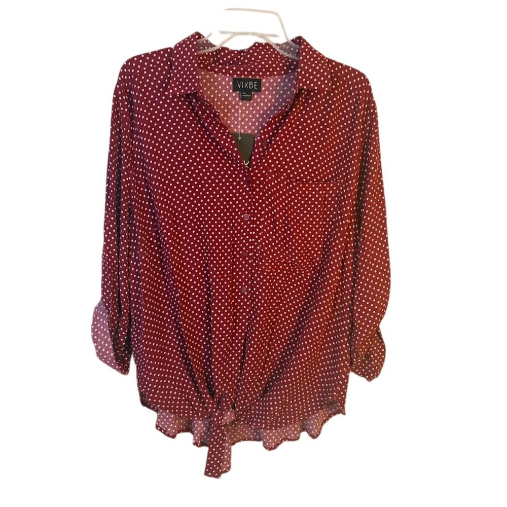 Vixbe Red Polka Dot Roll Tab Sleeve Blouse - Plus XXL - NWT